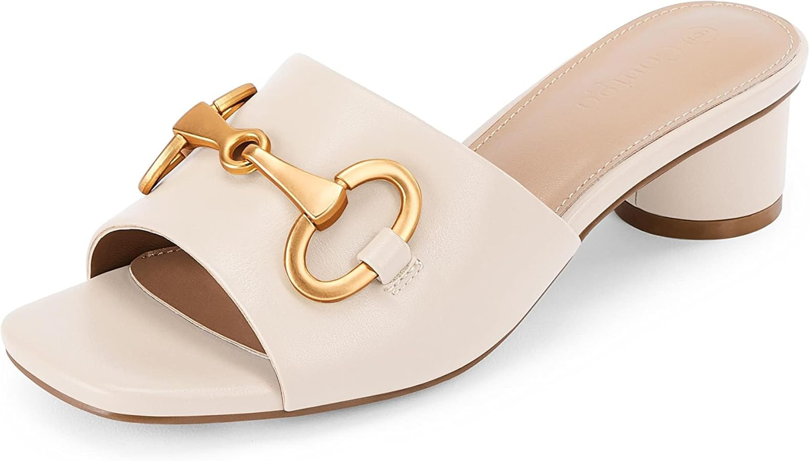 Coutgo Womens Heeled Slides Sandals Square Open Toe Slip on Comfortable Mules Block Low Heel Meta... | Amazon (US)