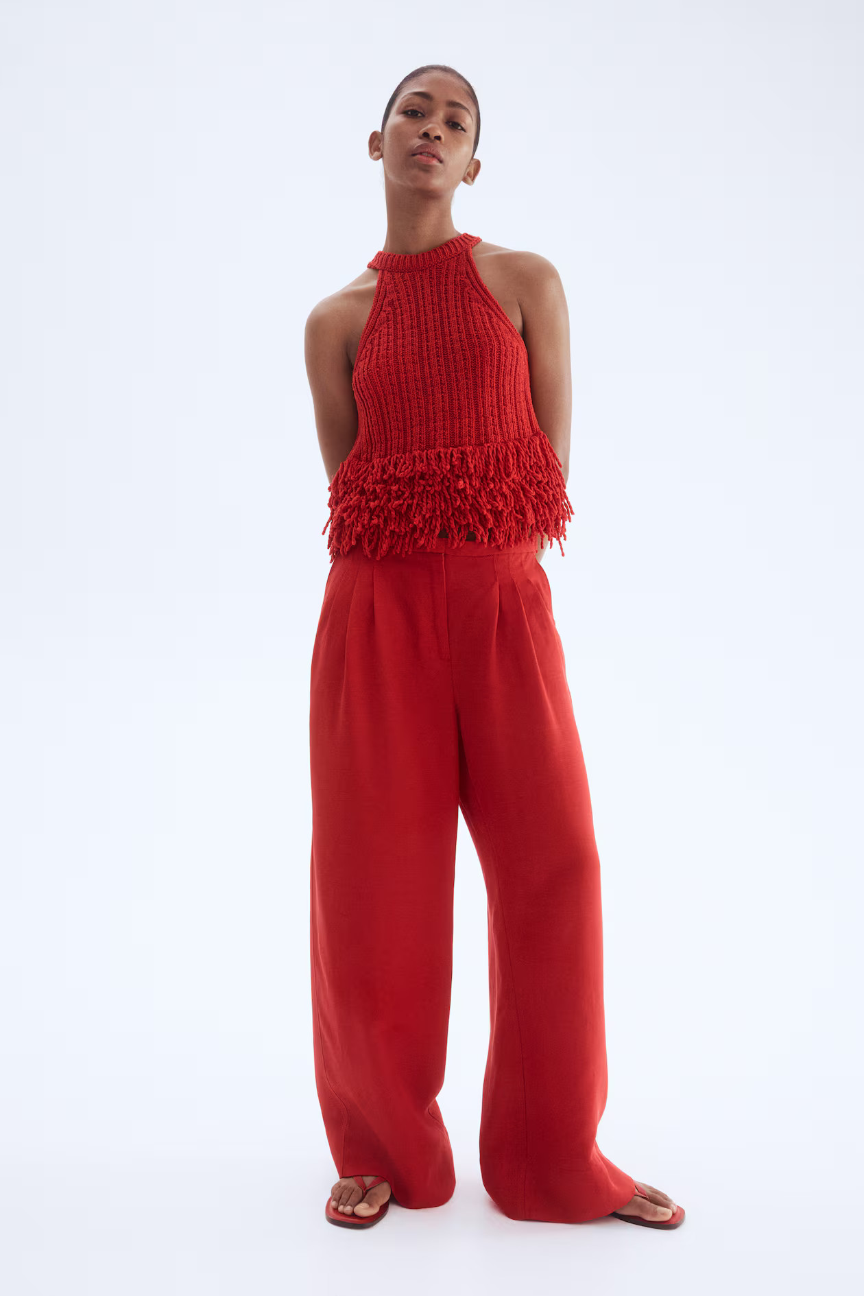 - Fringe-trimmed knitted top - Red - Ladies | H&M GB | H&M (UK, MY, IN, SG, PH, TW, HK)