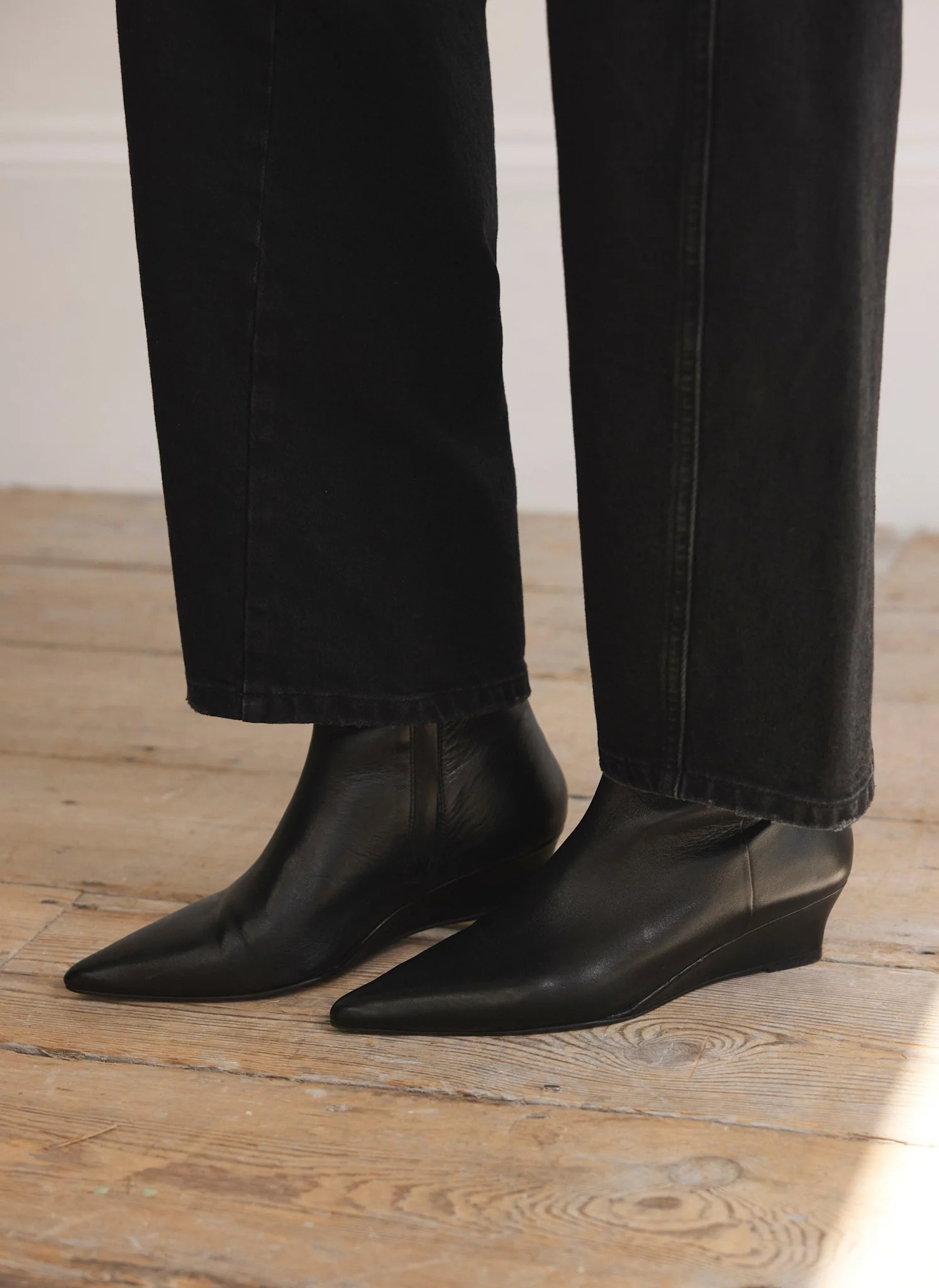 Kailey Black Leather Wedge Ankle Boots | Mint Velvet