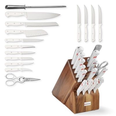 Wüsthof Gourmet 16-Piece Knife Set in Acacia Block, White | Williams-Sonoma
