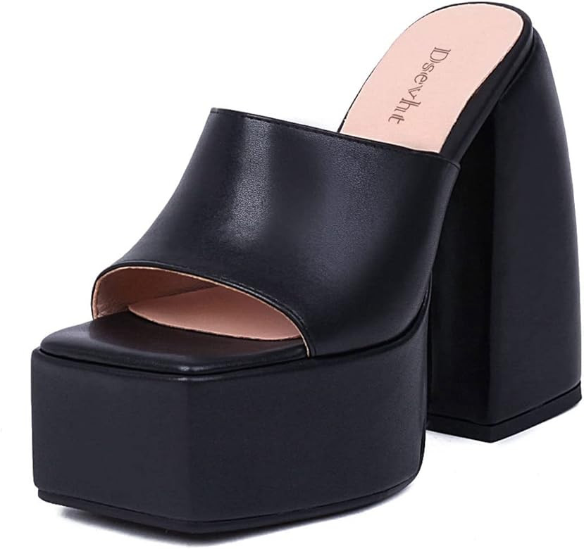 Dsevht Chunky Platform Sandals for Women,Slip On Square Toe Platform Mules with High Heel | Amazon (US)