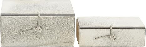Benzara 95934 Wood Leather Hide Box, Set of 2 | Amazon (US)