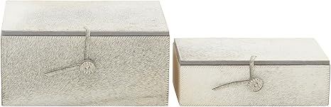 Benzara 95934 Wood Leather Hide Box, Set of 2 | Amazon (US)