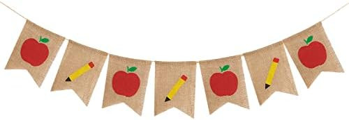 Whaline Back to School Burlap Banner First Day of School Hanging Banner Pre-Assembled Rustic Bunt... | Amazon (US)