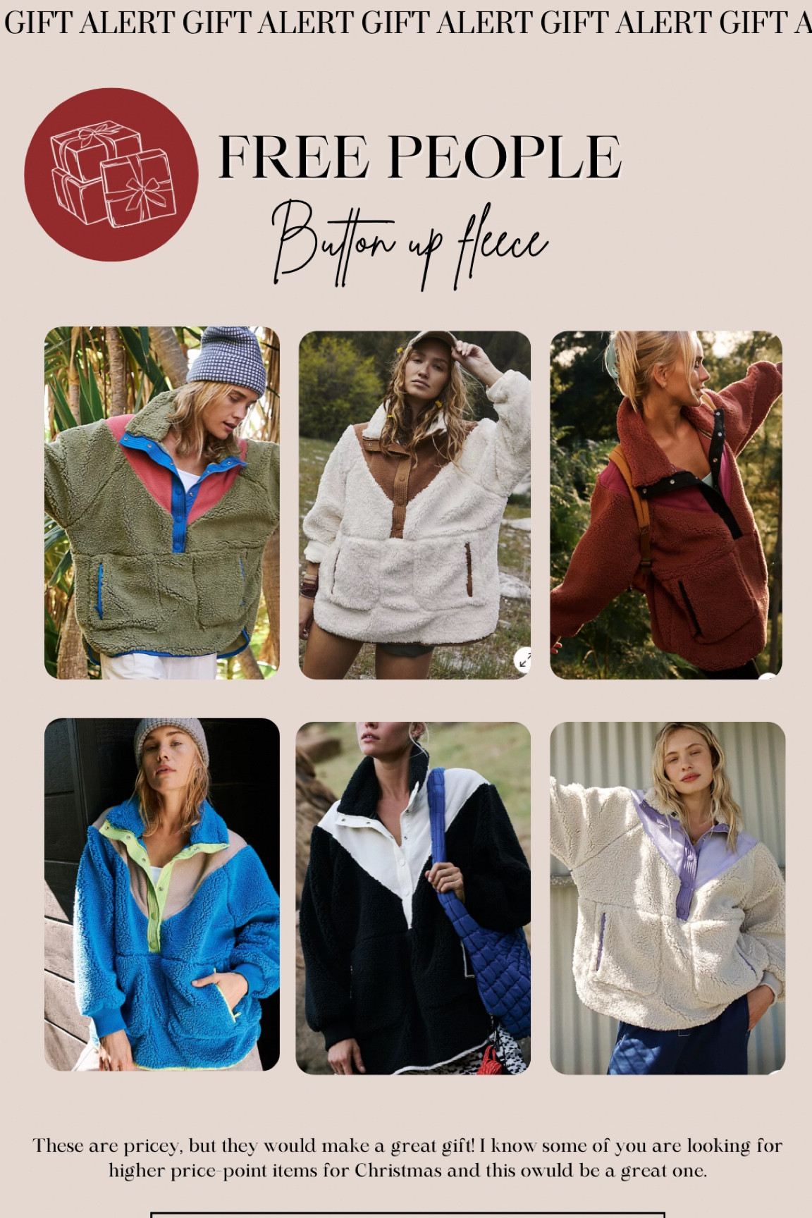 These Free People button up fleeces are expensive but they would make a great Christmas gift if you have a higher price point for someone you’re buying for! 

#LTKSeasonal #LTKGiftGuide #LTKHoliday