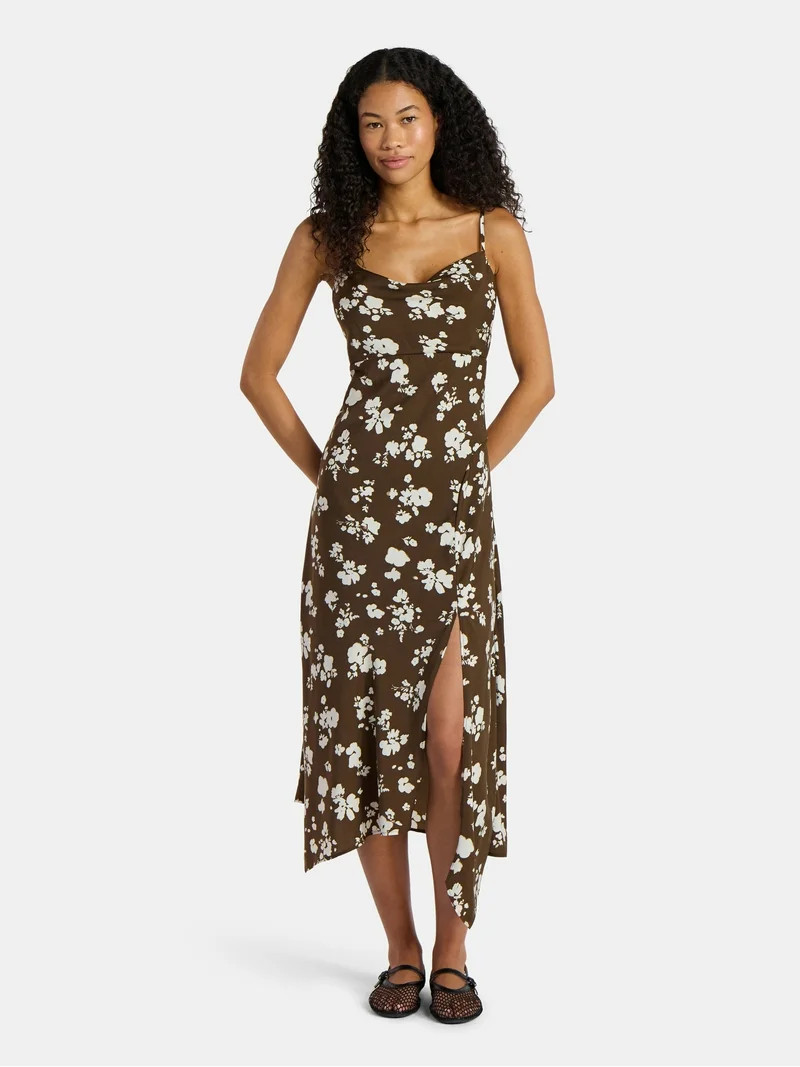 No Boundaries Cami Maxi Dress with Cowl Neck, Women's - Walmart.com | Walmart (US)
