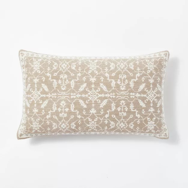 Oversized Cotton Slub Woven Jacquard Lumbar Throw Pillow Taupe/Cream - Threshold™ designed with... | Target