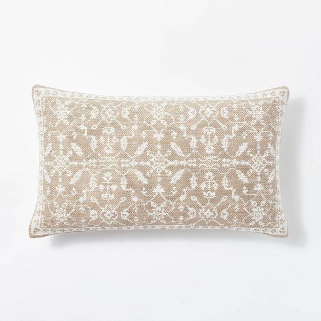 Oversized Cotton Slub Woven Jacquard Lumbar Throw Pillow Taupe/Cream - Threshold™ designed with... | Target