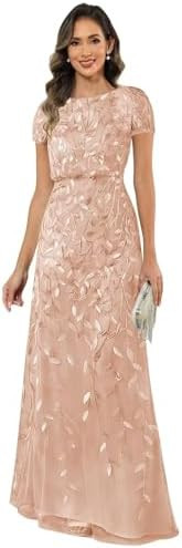 Sequin Lace Mother of The Bride Dresses for Women Short Sleeves A Line Long Formal Evening Party ... | Amazon (US)
