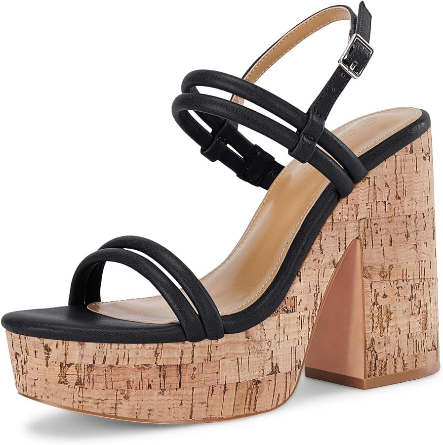 Coutgo Womens Cork Wedge Sandals Heels Open Toe High Heel Platform Slingback Ankle Strap Buckle Summer Dressy Shoes | Amazon (US)
