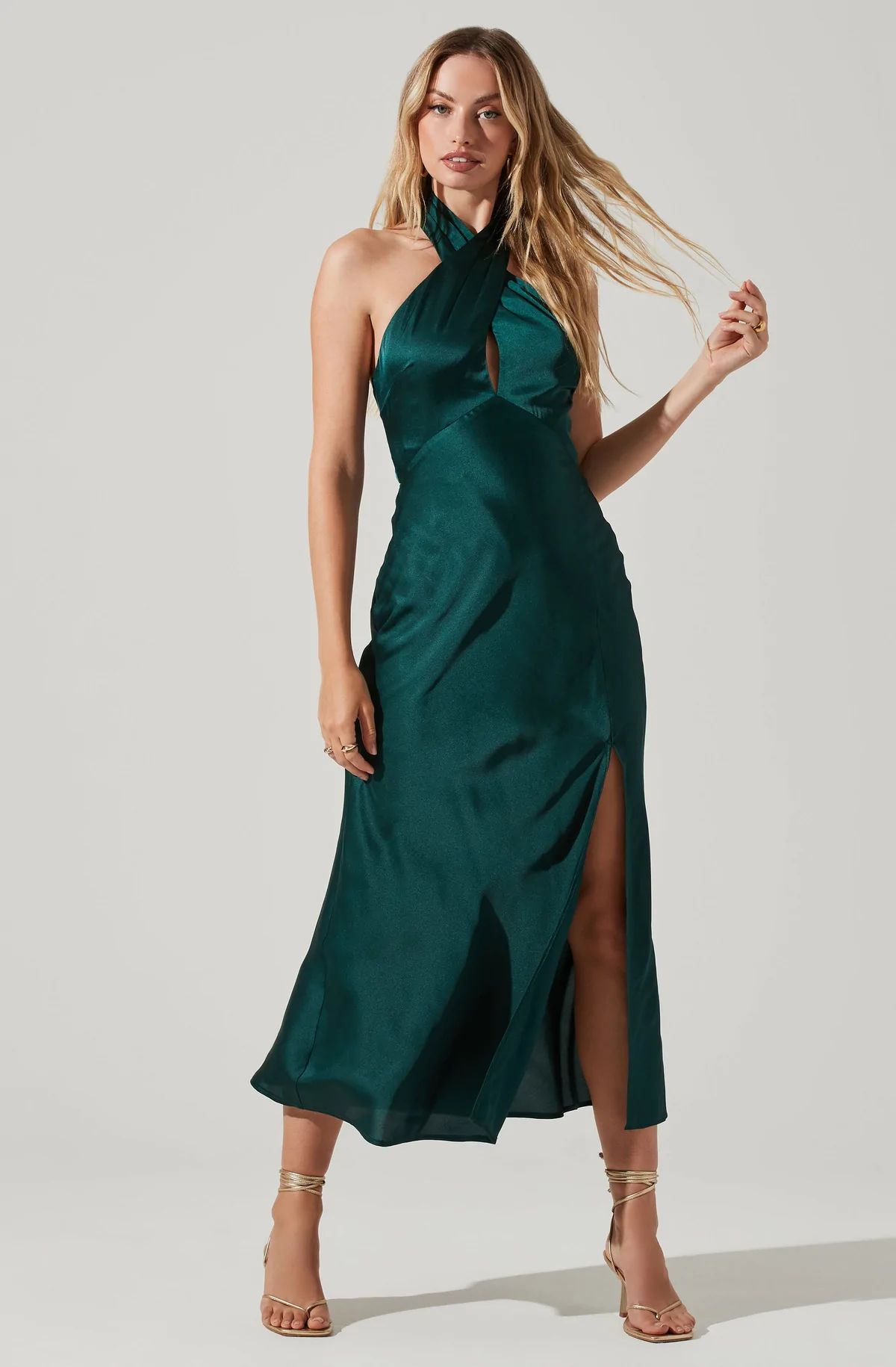 Marissa Satin Halter Neck Midi Dress | ASTR The Label (US)