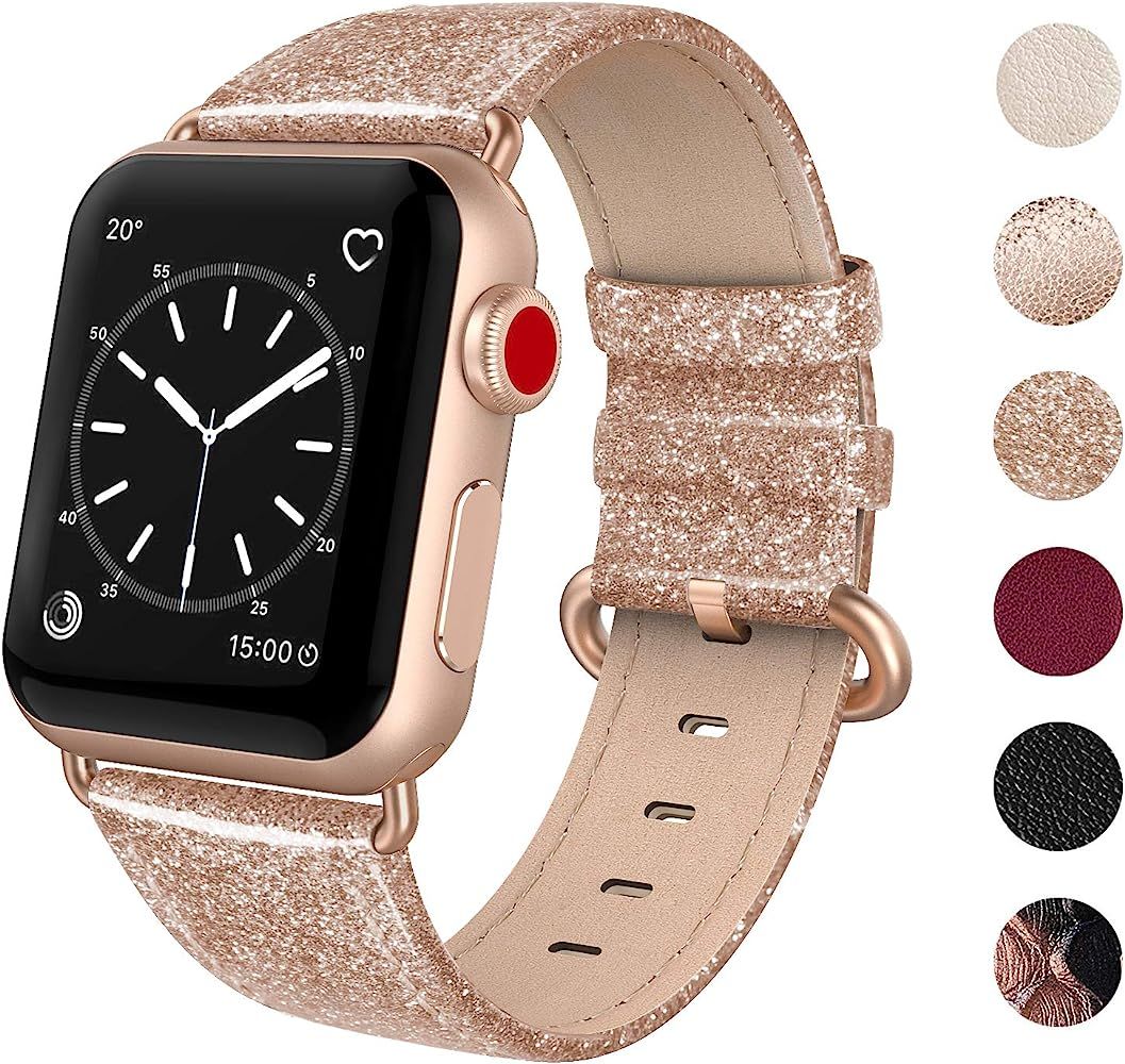 SWEES Leather Band Compatible for iWatch 38mm 40mm, Genuine Leather Replacement Strap Rose Gold B... | Amazon (US)