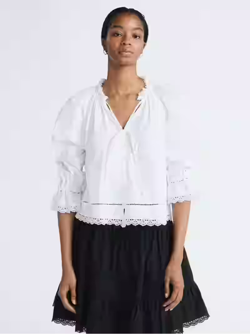 Free Assembly Women's Cotton Eyelet Ruffle Neck Blouse with Long Sleeves, Sizes XS-XXL | Walmart (US)