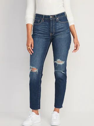 High-Waisted Button-Fly O.G. Straight Ripped Cut-Off Jeans for Women | Old Navy (US)