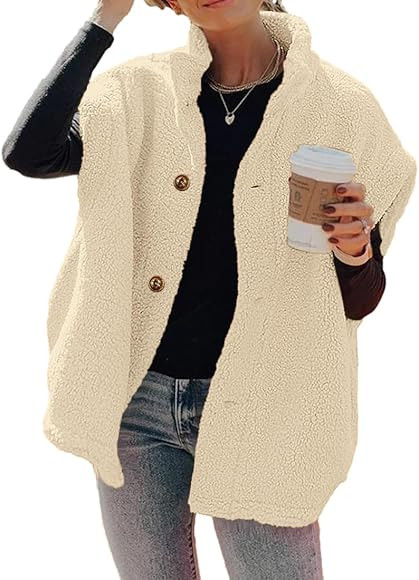 Hongqizo Womens Fuzzy Fleece Vest Casual Oversized Warm Button Down Sherpa Vest Jacket with Pocke... | Amazon (US)