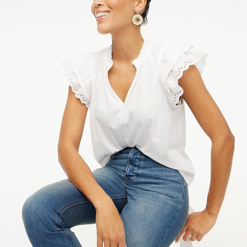 Eyelet flutter-sleeve top | J.Crew Factory