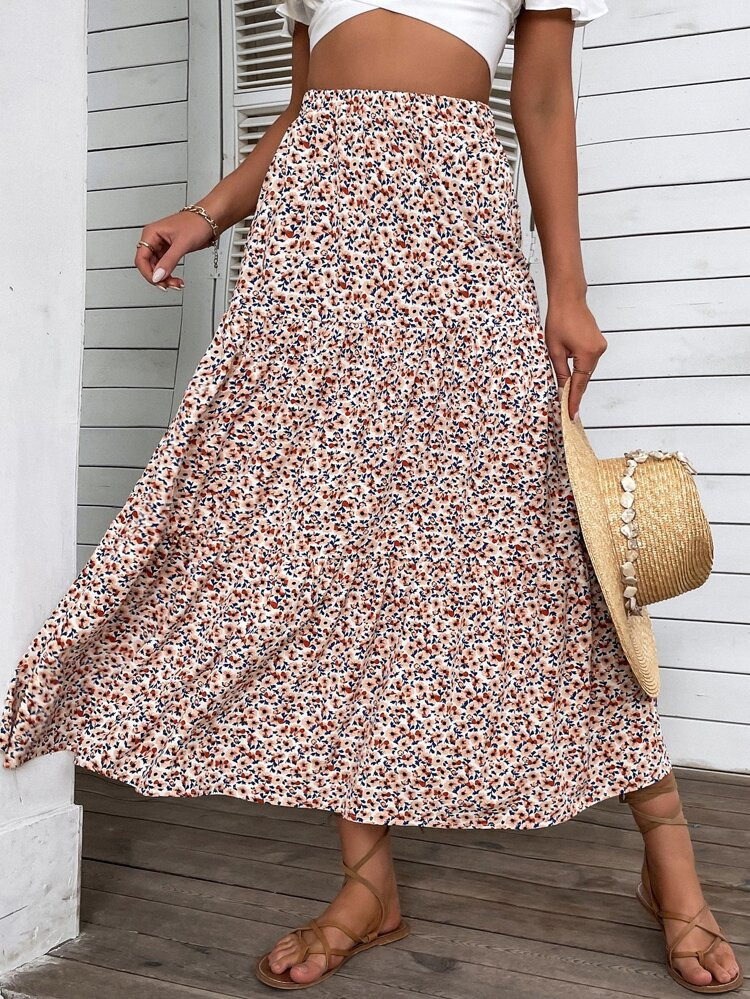 Floral Print Ruffle Hem Skirt | SHEIN
