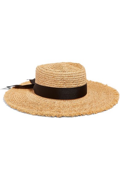 Lack of Color - The Ventura Frayed Grosgrain Trimmed Straw Hat - Black | NET-A-PORTER (US)