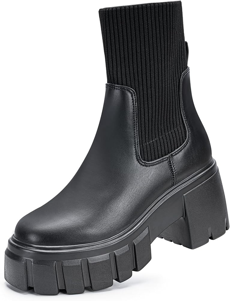 FITORY Women's Chelsea Platform Ankle Boots Lightweight Elastic Chunky Heel Lug Sole Trendy Booti... | Amazon (US)