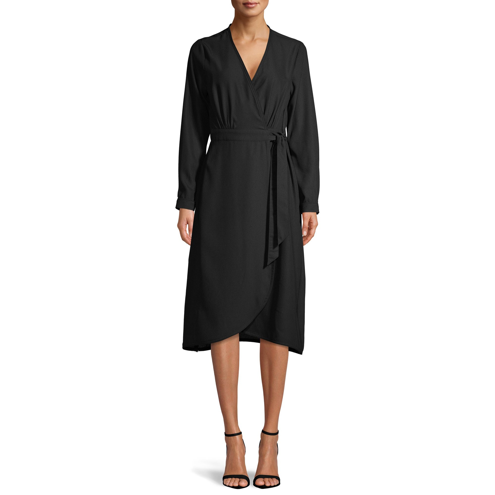 Time and Tru Women's Long Sleeve Faux Wrap Dress | Walmart (US)