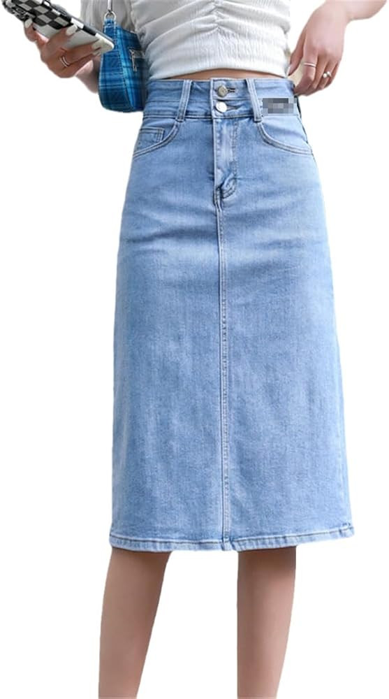Bollrllr Women's Denim A-Line Skirt High Waist Casual Knee Length Slim Plus Size Denim Skirt Summ... | Amazon (US)