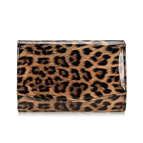 CHARMING TAILOR Patent Leather Flap Clutch for Women Classic Elegant Evening Bag Chic Dress Purse (Leopard) | Amazon (US)