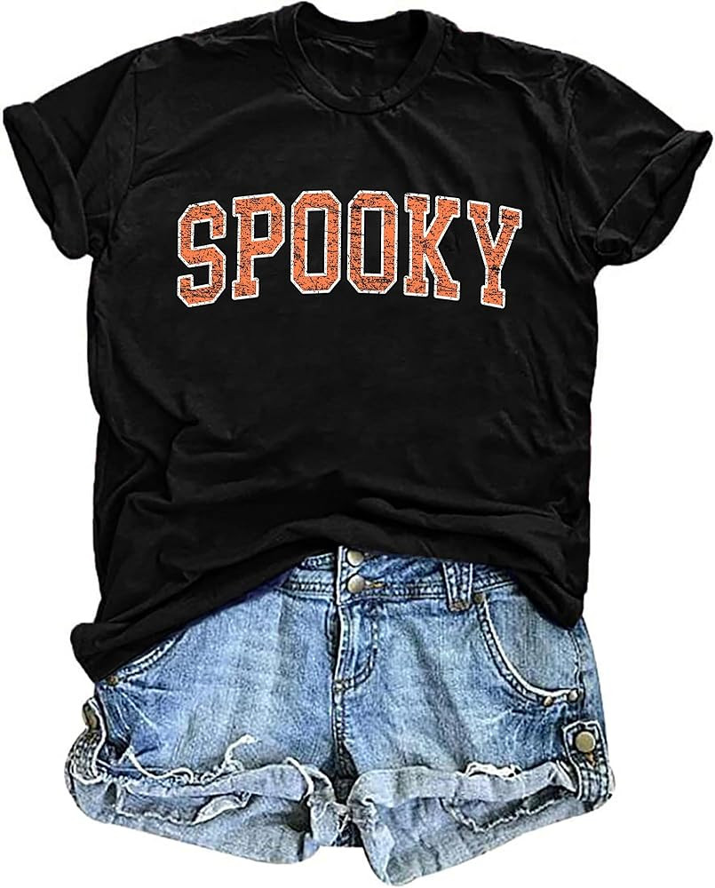 LAZYCHILD Spooky Shirt Women Halloween T-Shirt Spooky Letter Print Short Sleeve Halloween Graphic... | Amazon (US)
