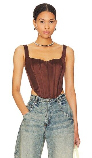 Satin Corset Bustier in Chocolate | Revolve Clothing (Global)