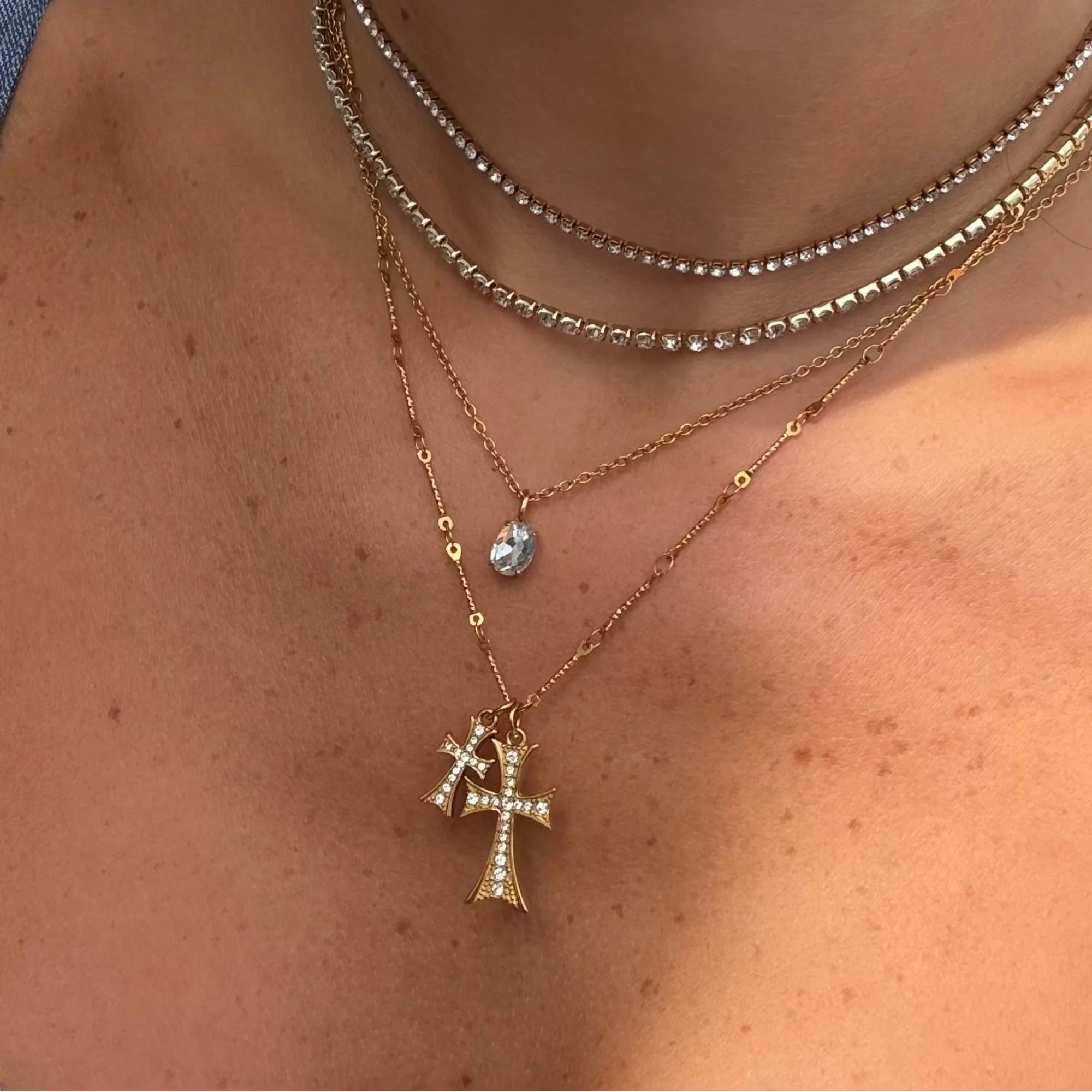 Double Cross Me Necklace | Gold Cross Necklaces for Women | Evry Jewels