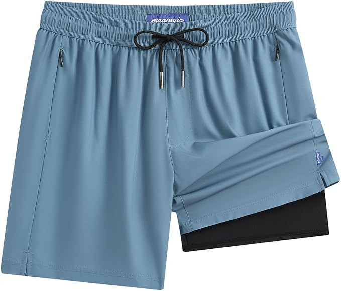 maamgic Mens Swim Trunks with Compression Liner Bathing Suit 7 inch Swim Shorts Swimwear Swimsuit... | Amazon (US)
