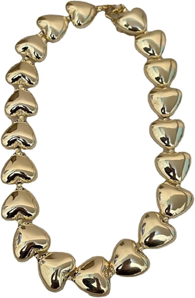 Choker Necklace for Women Gold,Exaggerated Sweet and Cool Style Three-dimensional Heart To Heart ... | Amazon (US)
