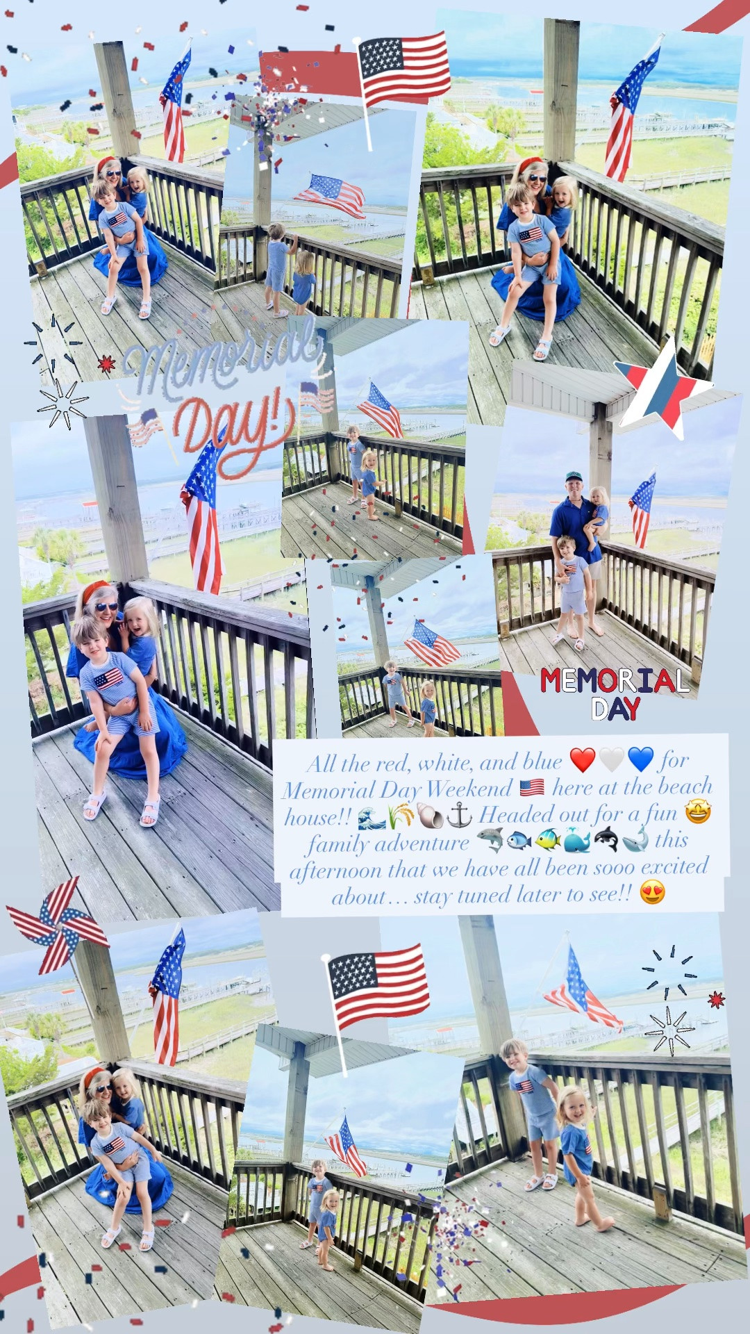 All the red, white, and blue ❤️🤍💙 for Memorial Day Weekend 🇺🇸 here at the beach house!! 🌊🌾🐚⚓️ Headed out for a fun 🤩 family adventure 🦈🐟🐠🐳🫍🐋 this afternoon that we have all been sooo excited about… stay tuned later to see!! 😍