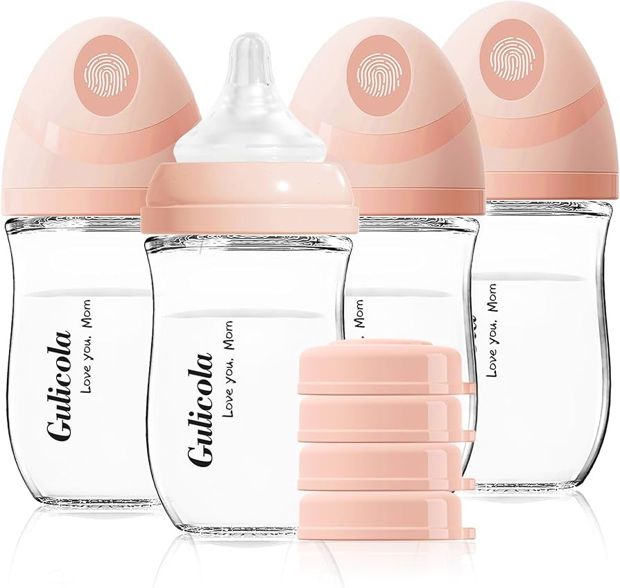 Gulicola Natural Glass Baby Bottle 4 Pack, Newborn Breastfeeding Bottles Set, Extra Slow Flow Nip... | Amazon (US)