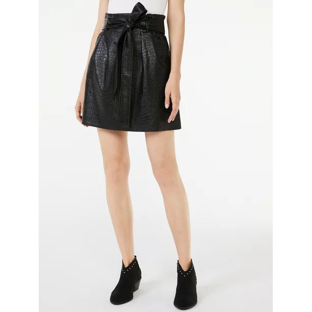 Scoop Women's Short Faux Leather Flare Skirt | Walmart (US)