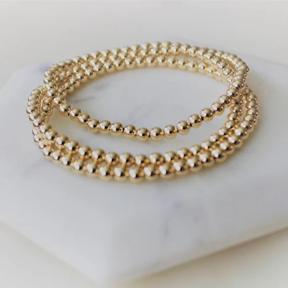 14k U.S.A. Gold filled ball bracelet, 4 mm Gold bead bracelet, Gold ball bracelet, Gold bead stre... | Etsy (US)