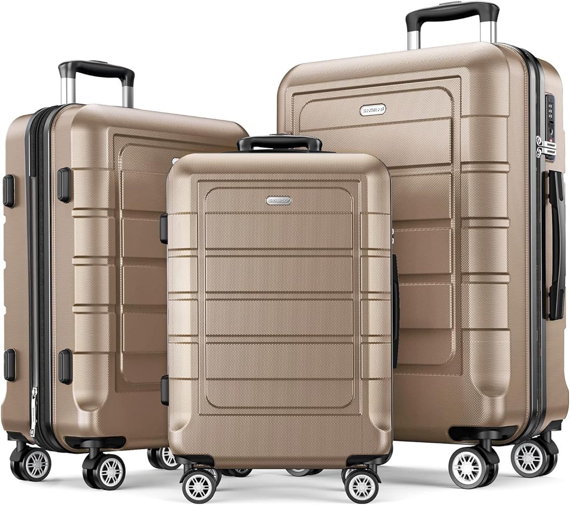 SHOWKOO Luggage Sets Expandable PC+ABS Durable Suitcase Double Wheels TSA Lock 3pcs, Champagne | Amazon (US)