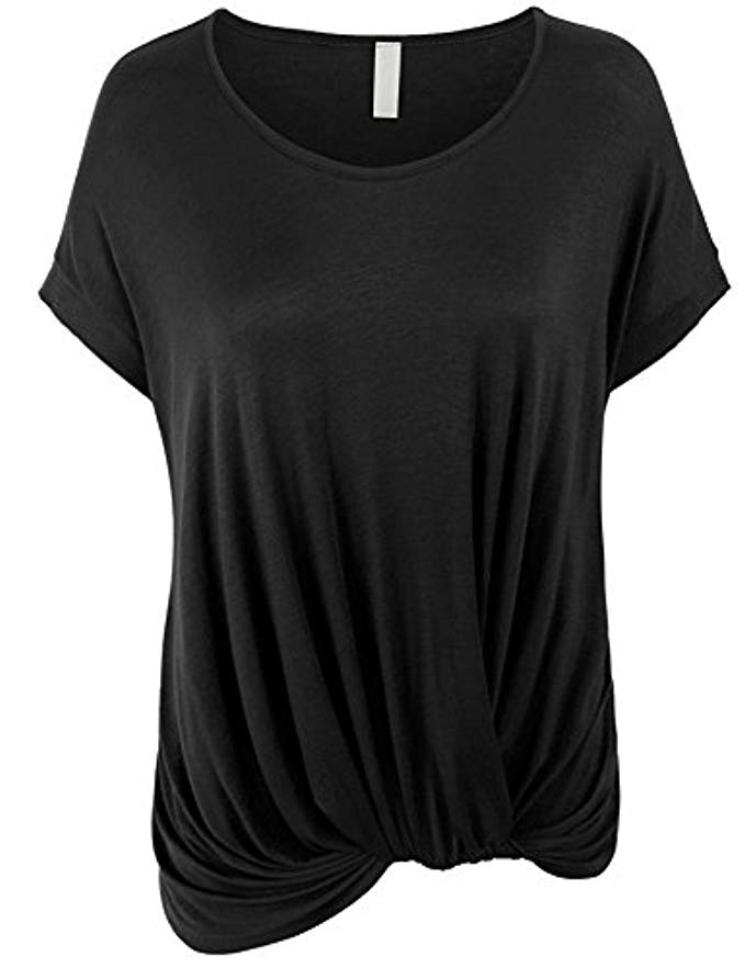 KOGMO Womens Solid Basic Boatneck Dolman Top with Knot on Hemline | Amazon (US)