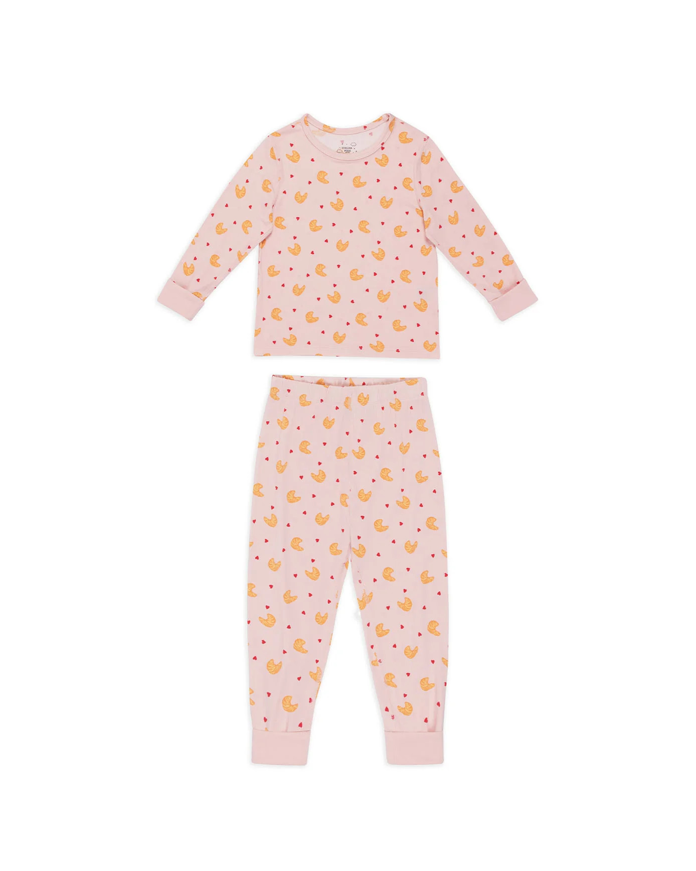 Kids Croissant Print Long Pyjama Set | Chelsea Peers NYC
