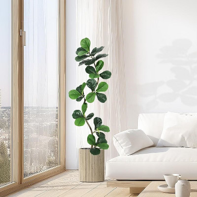 TackView 5ft Fiddle Leaf Fig Artificial Tree, Fake Rubber Tall Fake Floor Plant in Pot, Faux Plants Indoor with Moss, for Home Office Decor | Target