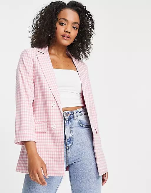 New Look blazer in pink gingham - part of a set | ASOS (Global)