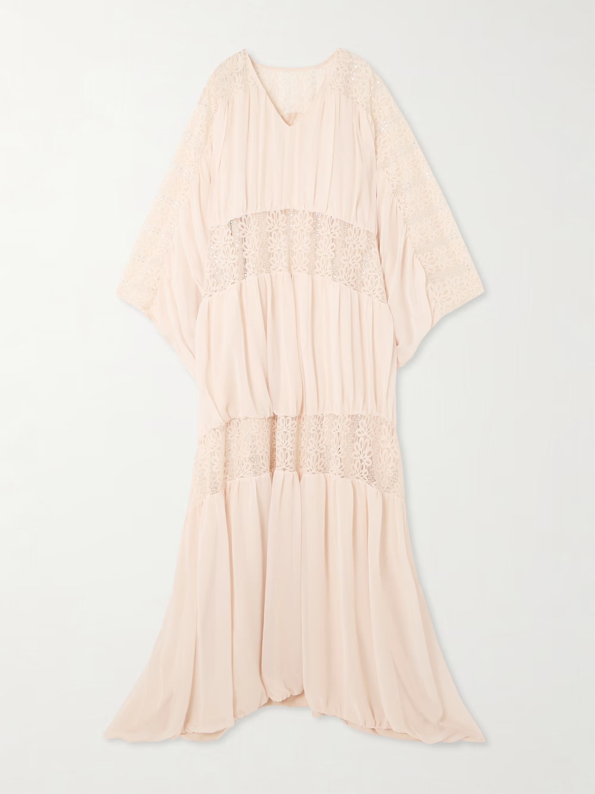 Draped georgette and lace gown | NET-A-PORTER (US)