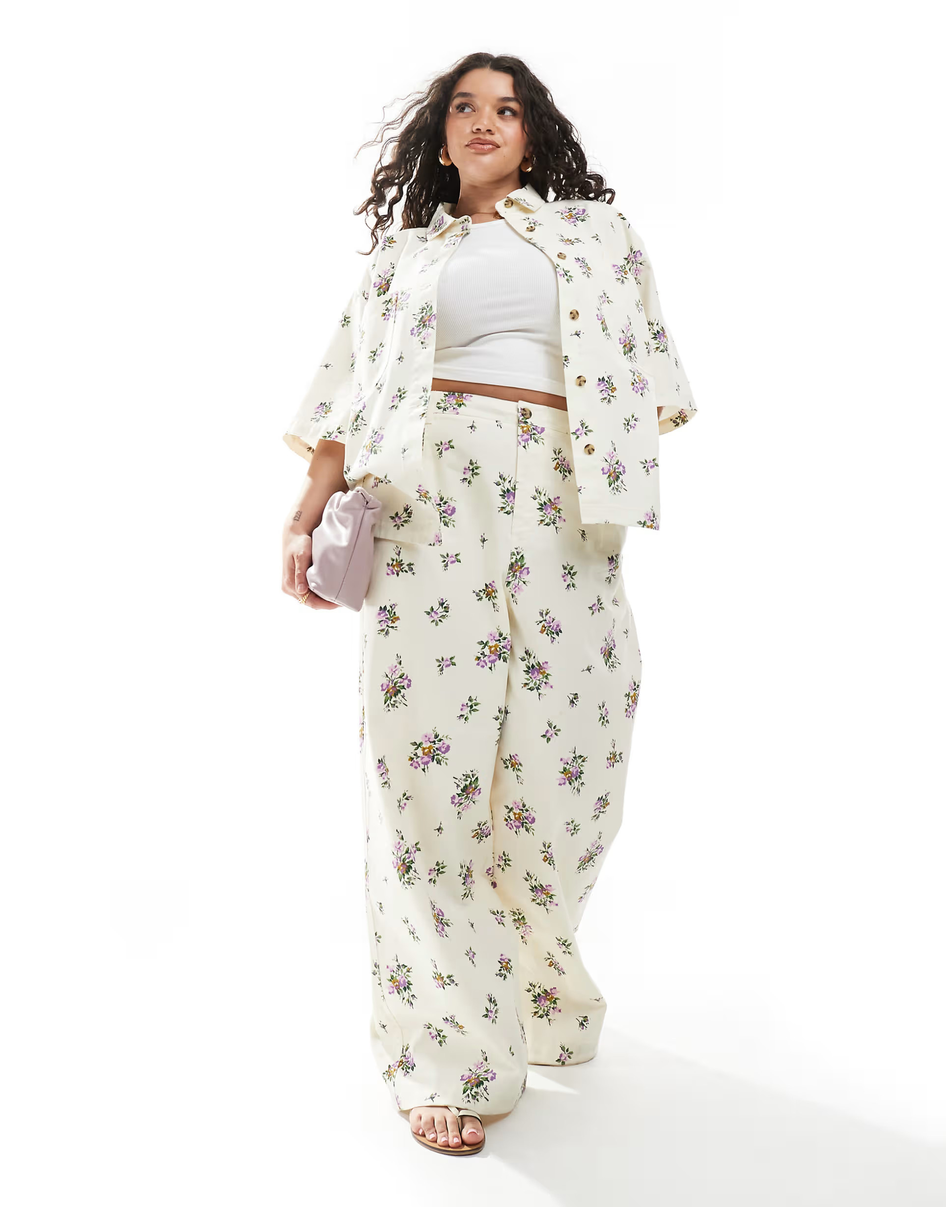 ASOS DESIGN Curve high waist wide leg trousers co-ord in floral print | ASOS (Global)