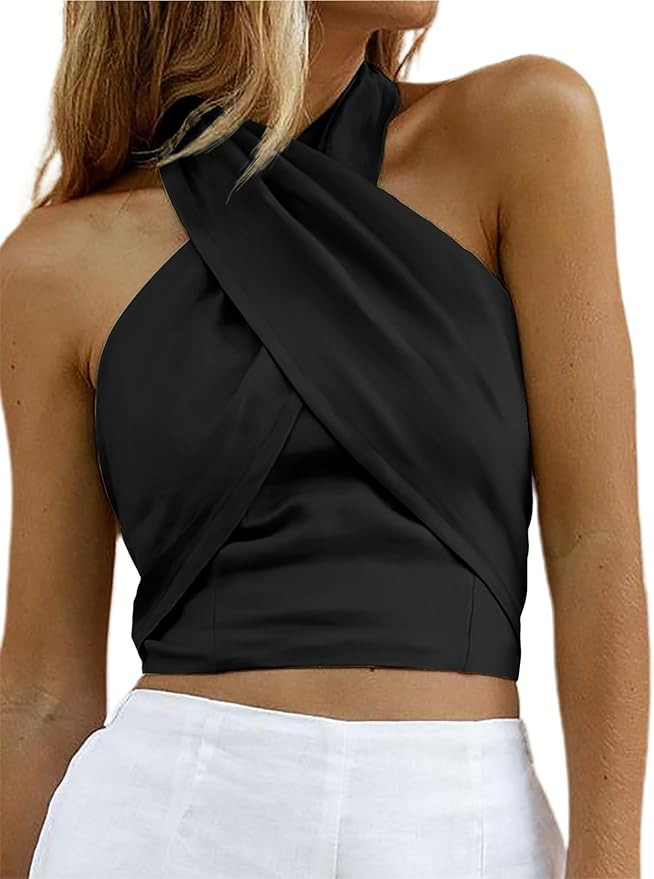 HYPERFIRE Women's Sexy Criss Cross Halter Sleeveless Wrap Front Backless Cami Crop Top Clubbing | Amazon (US)