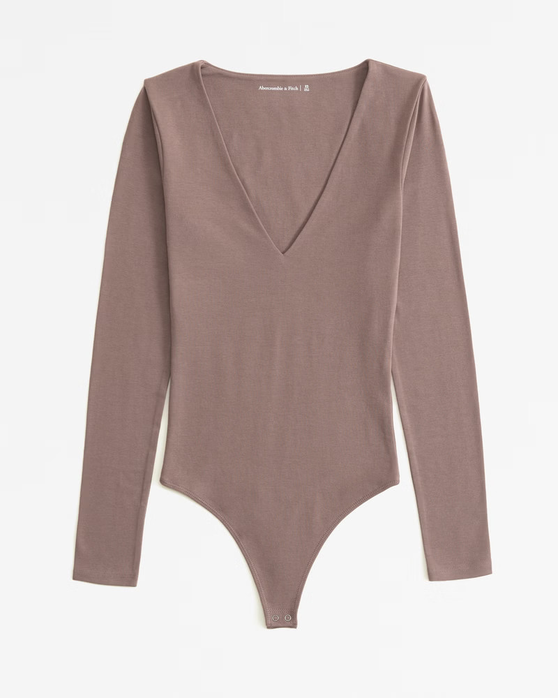 Women's Long-Sleeve Cotton-Blend Seamless Fabric V-Neck Bodysuit | Women's New Arrivals | Abercro... | Abercrombie & Fitch (US)