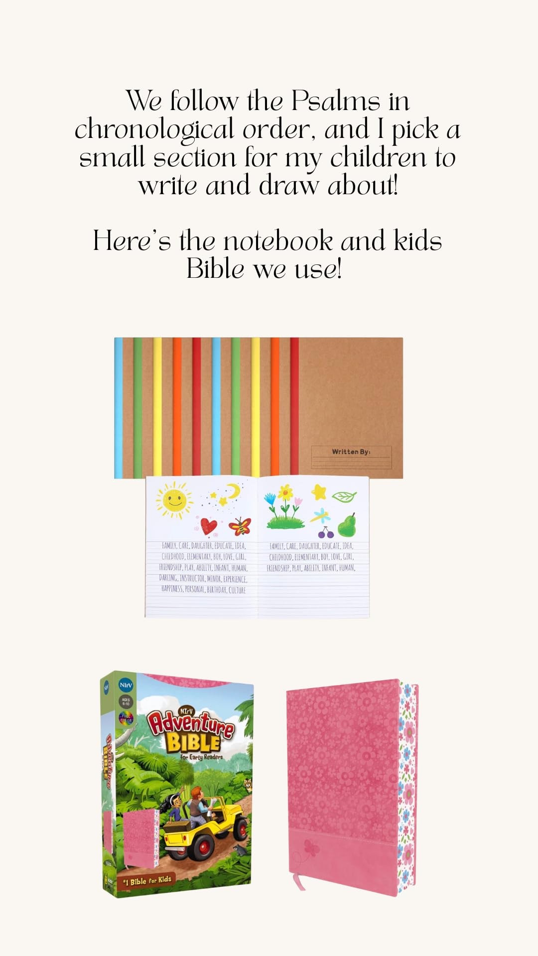 I read a psalm a day, so why not have my children read a psalm a day too? It’s an easy transition from our morning into homeschool and gives us a beautiful way to see and understand the Lord’s character first thing in the day ❤️

#LTKSeasonal #LTKHome #LTKmomlife