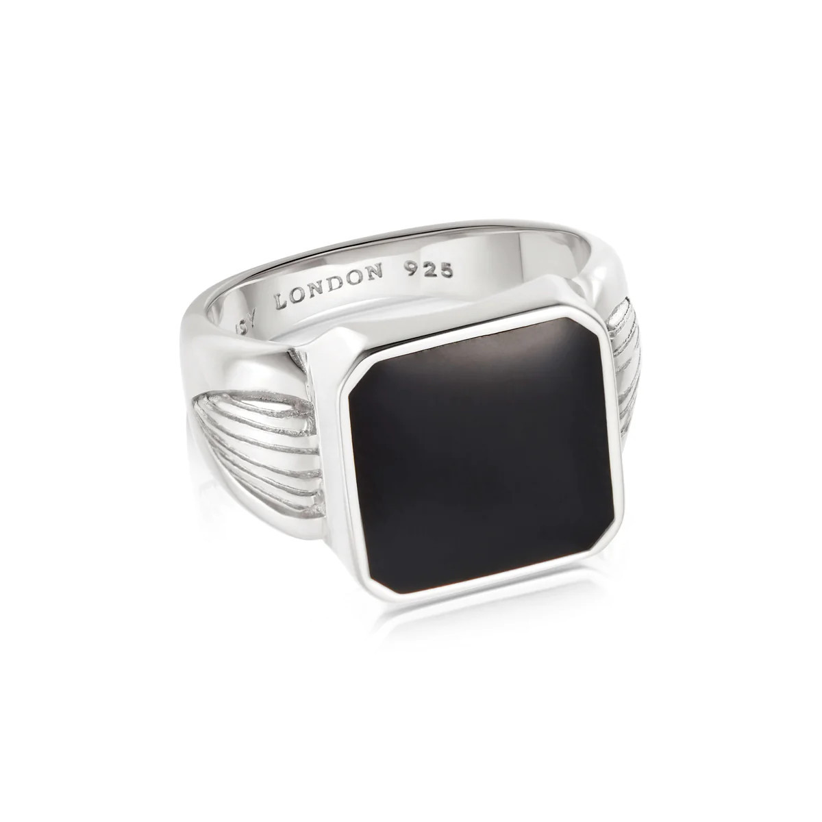 Bold Black Enamel Signet Ring Sterling Silver | Daisy London Jewellery