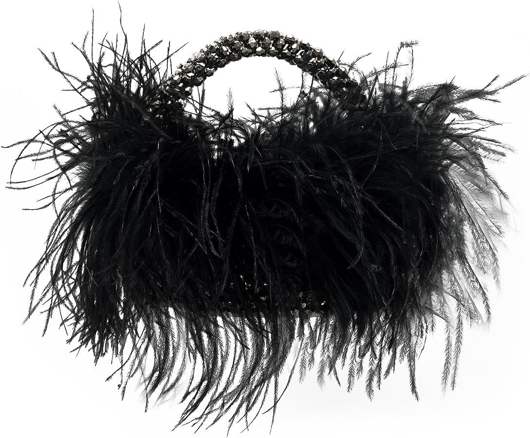 Miuco Real Natural Ostrich Feather Beaded Handbags For Women Handmade Evening Bags Clutch Purse | Amazon (US)