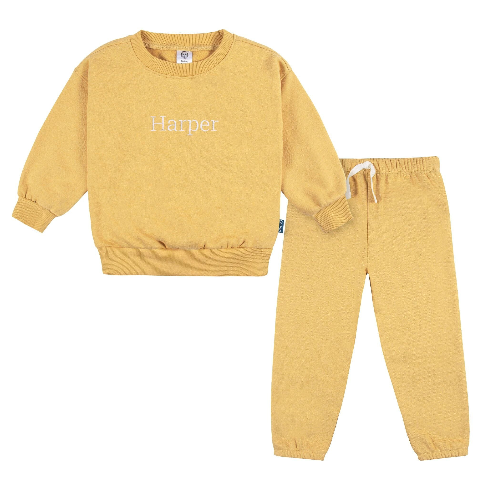 Embroidered 2-Piece Infant & Toddler Neutral Yellow Sweatshirt & Pant Set | Gerber Childrenswear