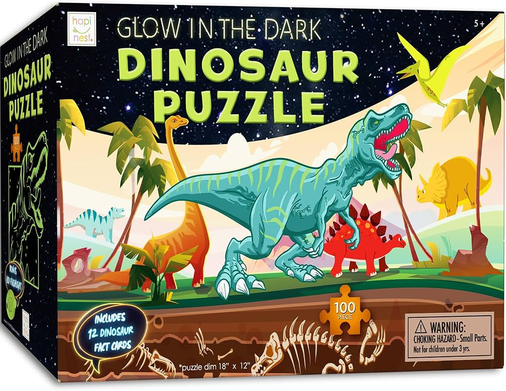 Hapinest Glow-in-The-Dark Dinosaur Jigsaw Puzzle for Kids, 100 Piece Puzzles for Kids Boys and Gi... | Amazon (US)
