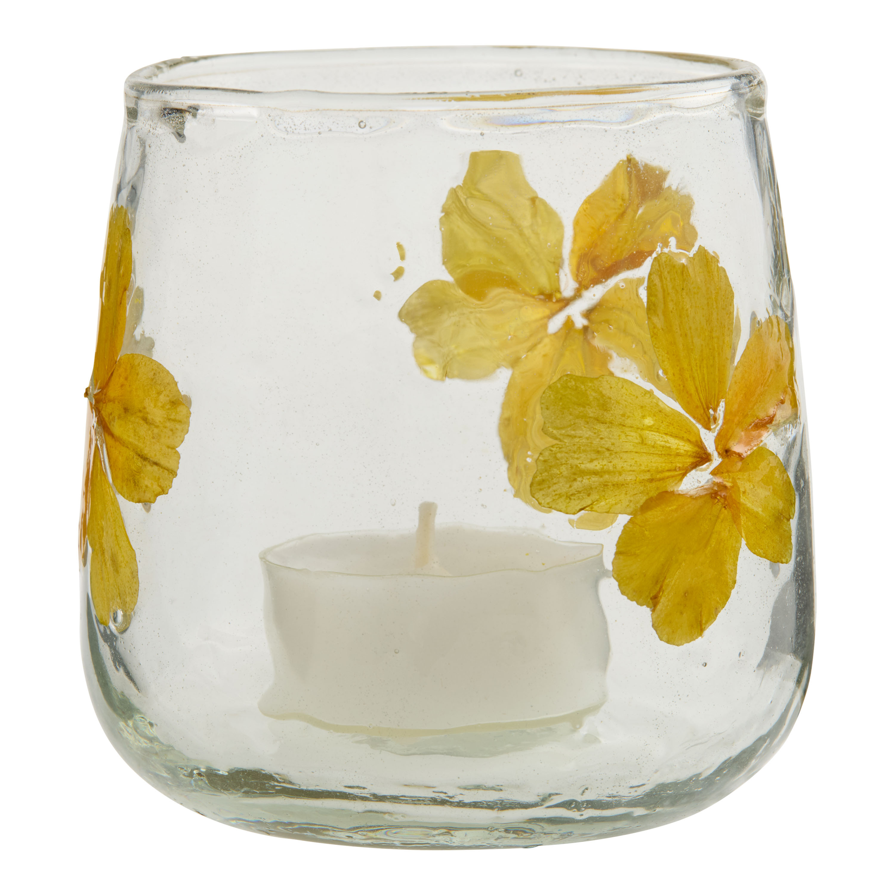Handblown Glass Yellow Flower Tealight Candle Holder | World Market